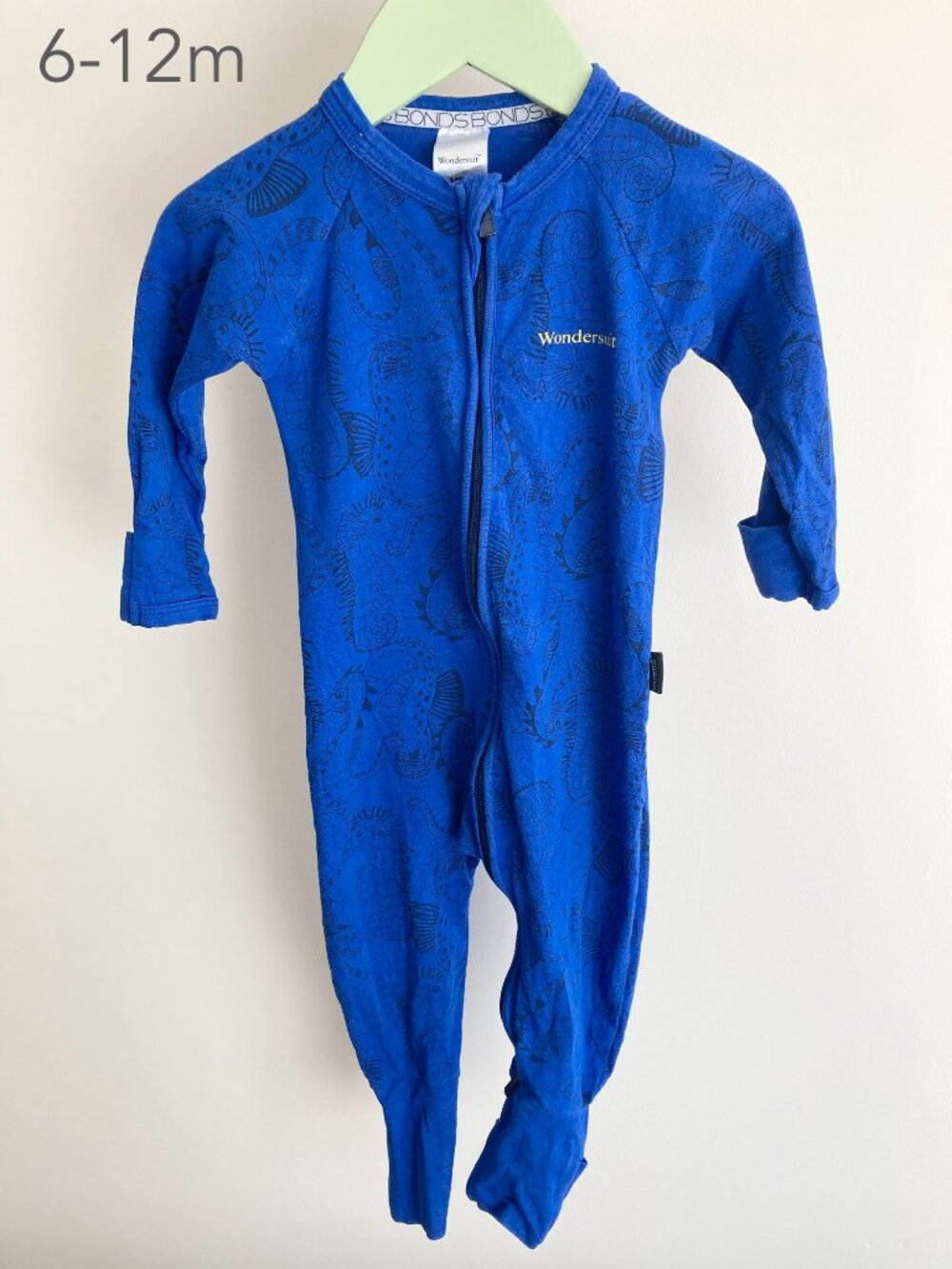 💙2/$25 Bonds 6-12 Months Baby Seahorse Cobalt Blue Zipper Sleeper Pajamas